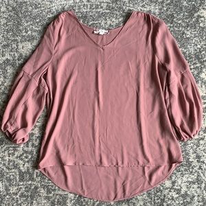 Pink Rose 3/4-Sleeve V-Neck Blouse, Mauve